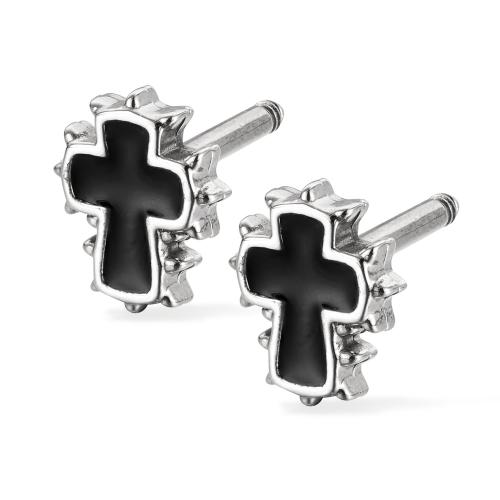 Stainless Steel Stud Earrings, 304 Stainless Steel, Cross, polished, fashion jewelry & Unisex & enamel, original color, Sold By Pair