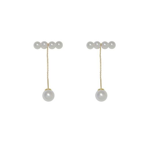 Brass Drop Earring, with Plastic Pearl, plated, fashion jewelry, mixed colors, nickel, lead & cadmium free, 19x35mm, Sold By Pair
