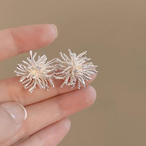 Brass Stud Earring,  , Dandelion, plated, fashion jewelry, silver color, 18x20mm, Sold By Pair