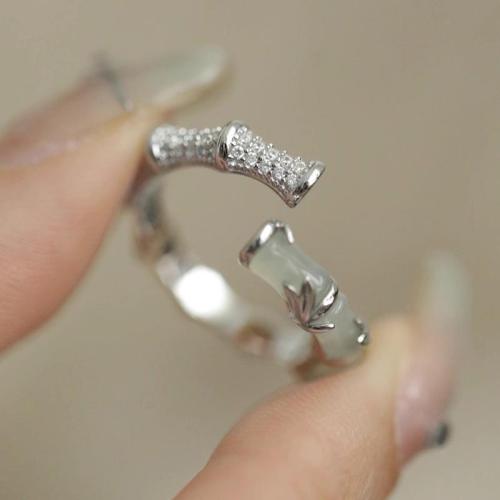 Brass Finger Ring, with Jade, plated, fashion jewelry, more colors for choice, 16x14x4mm, Sold By Pair