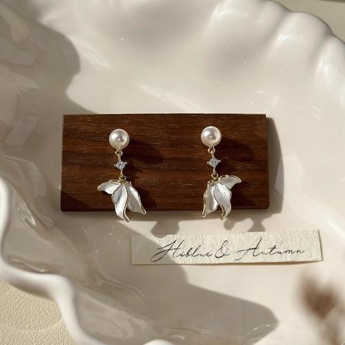 Brass Drop Earring, with Plastic Pearl, plated, fashion jewelry & with rhinestone, more colors for choice, 16.50x22.30mm, Sold By Pair