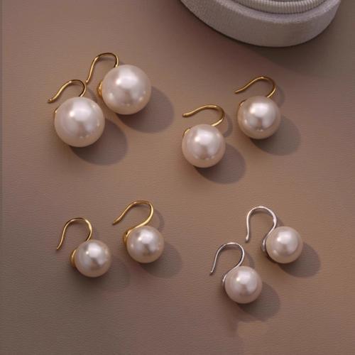Brass Drop Earring, with Plastic Pearl, plated, fashion jewelry, more colors for choice, Sold By Pair