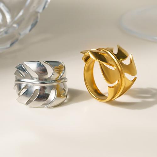 Stainless Steel Finger Ring, 304 Stainless Steel, Leaf, Vacuum Plating, fashion jewelry & for woman, Sold By PC