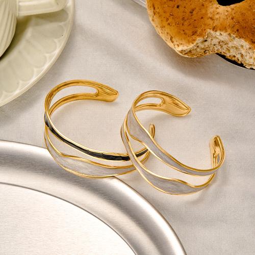 Acier inoxydable 304 bracelet manchette, Placage, pour femme & émail & creux, doré, Vendu par PC