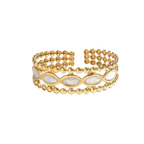Acier inoxydable 304 bracelet manchette, Plaqué or 18K, pour femme & émail & creux, doré, Vendu par PC