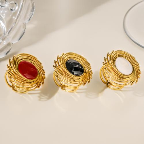 Enamel Stainless Steel Finger Ring, 304 Stainless Steel, Vacuum Plating, for woman & hollow, golden, Sold By PC