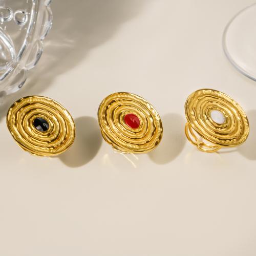 Enamel Stainless Steel Finger Ring, 304 Stainless Steel, 18K gold plated, for woman & hollow, golden, Sold By PC