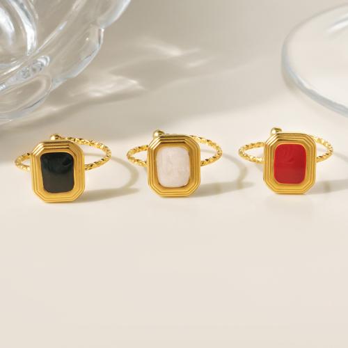 Enamel Stainless Steel Finger Ring, 304 Stainless Steel, Vacuum Plating, fashion jewelry & for woman, golden, Sold By PC