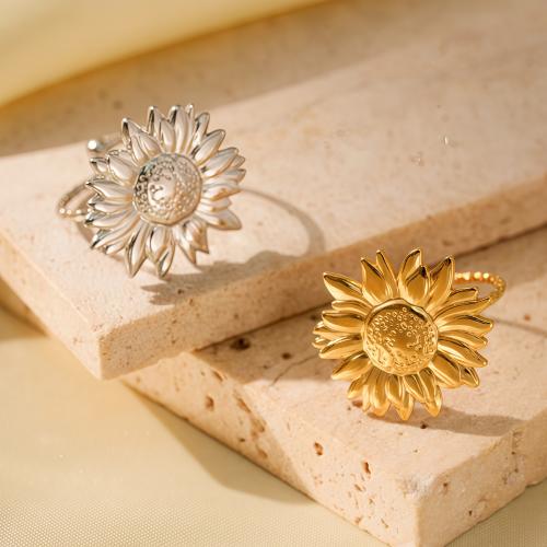 Stainless Steel Finger Ring, 304 Stainless Steel, Daisy, plated, fashion jewelry & for woman, more colors for choice, Sold By PC