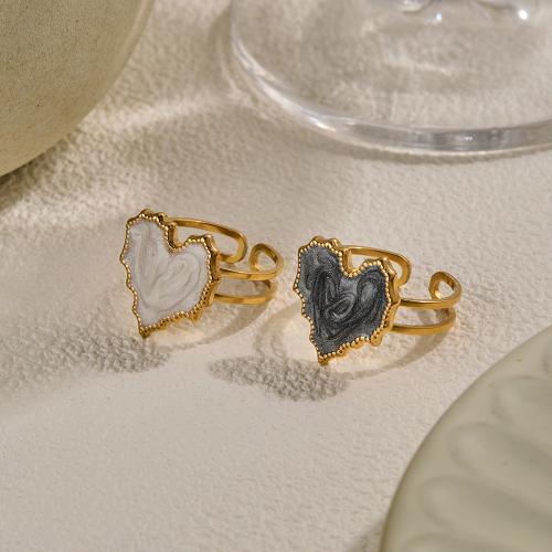 Enamel Stainless Steel Finger Ring, 304 Stainless Steel, Heart, plated, for woman & hollow, more colors for choice, Sold By PC