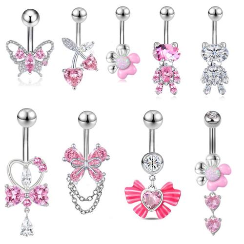 Acier inoxydable 304 anneau de ventre, unisexe & styles différents pour le choix & pavé de micro zircon, belly ring length 20-50mm, Vendu par PC