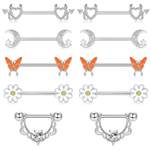 Acier inoxydable 304 anneau de mamelon, unisexe & styles différents pour le choix & pavé de micro zircon & émail, 16mm, Vendu par PC