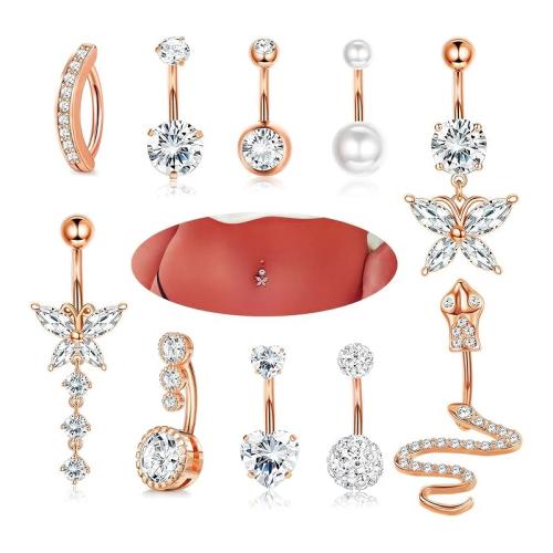 Acier inoxydable 304 anneau de ventre, avec perle de plastique, 10 pièces & unisexe & pavé de micro zircon, plus de couleurs à choisir, belly ring rod size 1.6x10mm, Vendu par fixé