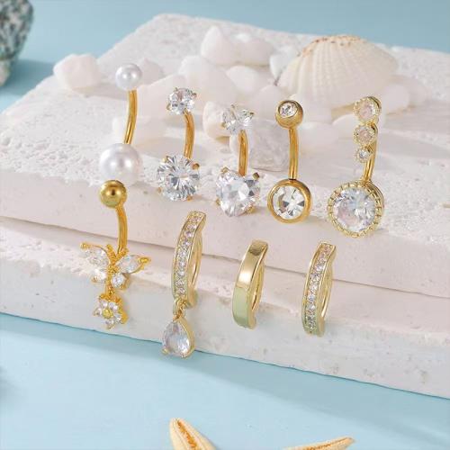 Acier inoxydable 304 anneau de ventre, Placage, pavé de micro zircon & pour femme, plus de couleurs à choisir, belly ring length 10-25mm, Vendu par fixé