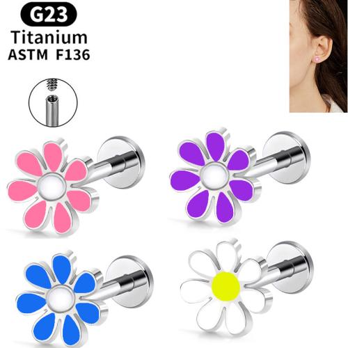 Titanium Alloy Piercing Earring, with Copper Alloy, Daisy, plated, Unisex & different size for choice & enamel, more colors for choice, Sold By PC