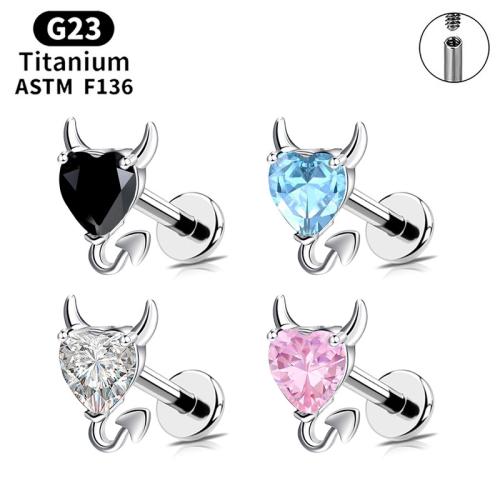 Titanium Alloy Piercing Earring, with Copper Alloy, plated, Unisex & different size for choice & micro pave cubic zirconia, more colors for choice, Sold By PC