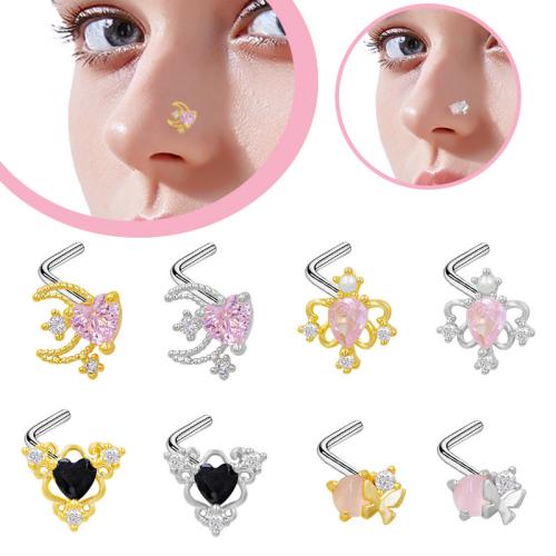 Acier inoxydable 304 Bijoux de Piercing de Nez, Placage, unisexe & styles différents pour le choix & pavé de micro zircon, Vendu par PC