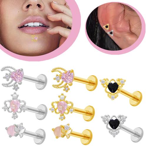 Acier inoxydable 304 avec laiton, Placage, unisexe & styles différents pour le choix & pavé de micro zircon, Vendu par PC