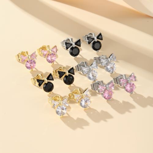 Cubic Zirconia Micro Pave Brass Earring, plated, fashion jewelry & micro pave cubic zirconia, more colors for choice, nickel, lead & cadmium free, Sold By Pair