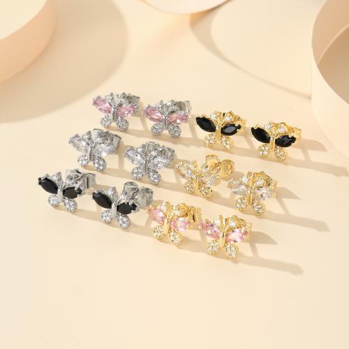 Cubic Zirconia Micro Pave Brass Earring, plated, fashion jewelry & micro pave cubic zirconia, more colors for choice, nickel, lead & cadmium free, Sold By Pair