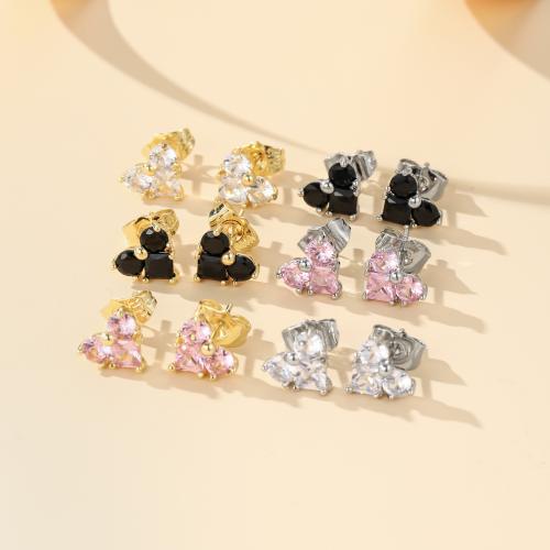 Cubic Zirconia Micro Pave Brass Earring, plated, fashion jewelry & micro pave cubic zirconia, more colors for choice, nickel, lead & cadmium free, Sold By Pair