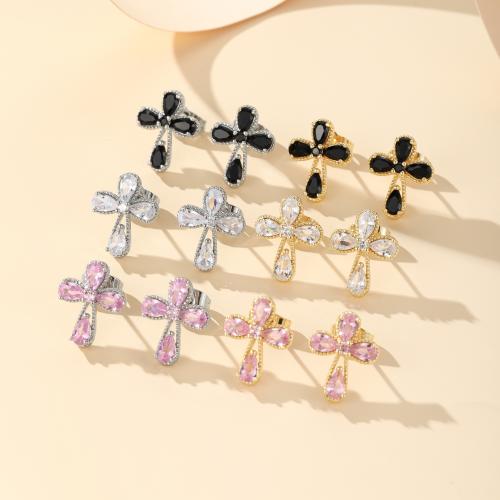 Cubic Zirconia Micro Pave Brass Earring, plated, fashion jewelry & micro pave cubic zirconia, more colors for choice, nickel, lead & cadmium free, Sold By Pair