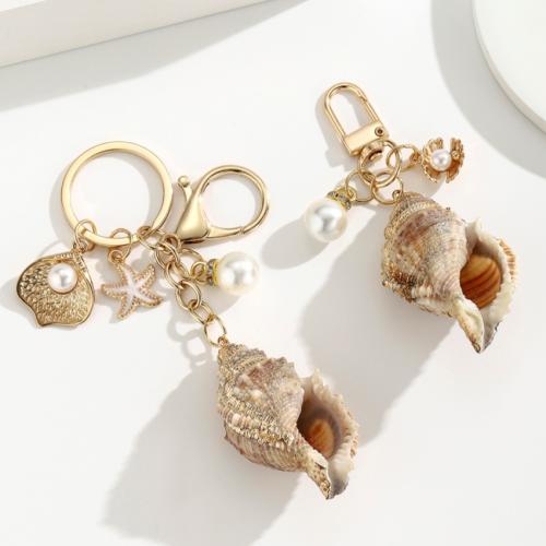 Bag Purse Charms Keyrings Keychains, Tibetan Style, with ABS Plastic Pearl & Shell, gold color plated, fashion jewelry, more colors for choice, Sold By PC