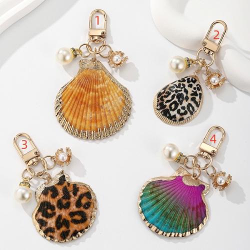 Bag Purse Charms Keyrings Keychains, Tibetan Style, with ABS Plastic Pearl & Shell, gold color plated, fashion jewelry, more colors for choice, Sold By PC
