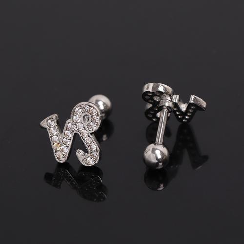 Bijoux de piercing d'oreille en acier inoxydable, Acier inoxydable 304, Placage de couleur d'or, bijoux de mode & avec strass, argent, Vendu par PC