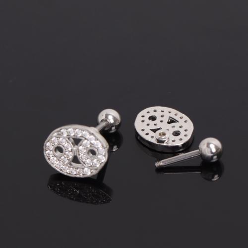 Bijoux de piercing d'oreille en acier inoxydable, Acier inoxydable 304, Placage de couleur d'or, bijoux de mode & avec strass, argent, Vendu par PC