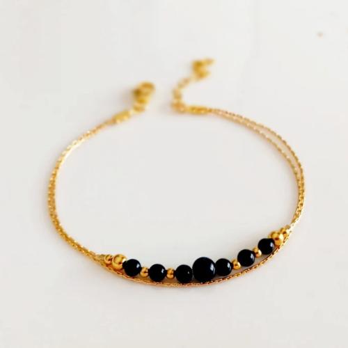 Glasperlen Armband, Zinklegierung, mit Glas, goldfarben plattiert, Doppelschicht & Modeschmuck, keine, verkauft von PC