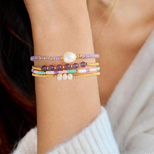 Zinklegierung Armband, mit Seedbead & ABS-Kunststoff-Perlen, goldfarben plattiert, Modeschmuck & mehrschichtig, keine, verkauft von PC