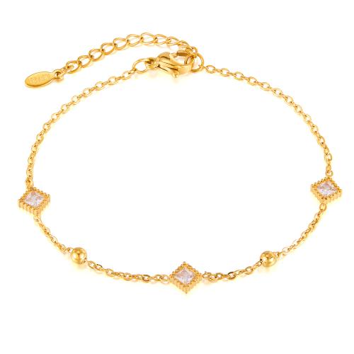 Stainless Steel Jewelry Bracelet, 304 Stainless Steel, with Cubic Zirconia, plated, fashion jewelry & for woman, golden, Sold By PC