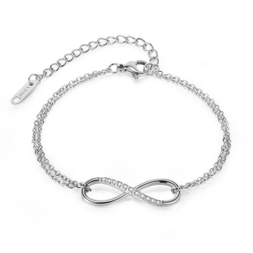 Stainless Steel Jewelry Bracelet, 304 Stainless Steel, with 65mm extender chain, micro pave cubic zirconia & for woman & hollow, original color, Length:160 mm, Sold By PC