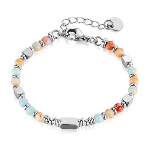 Gemstone Bracelets, 304 Stainless Steel, with Natural Stone, polished, fashion jewelry & different materials for choice & for woman, original color, Sold By PC