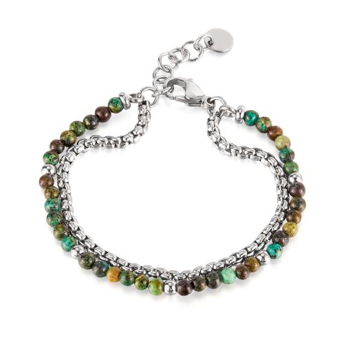 Bracelets de pierres précieuses, Acier inoxydable 304, avec Turquoise africain, poli, Double couche & bijoux de mode & unisexe, Vendu par PC