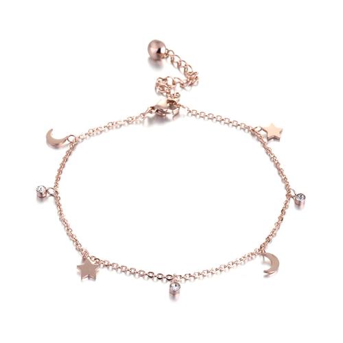 Stainless Steel Jewelry Bracelet, Titanium Steel, with 5cm extender chain, plated, fashion jewelry & for woman & with rhinestone, rose gold color, Length:16 cm, Sold By PC