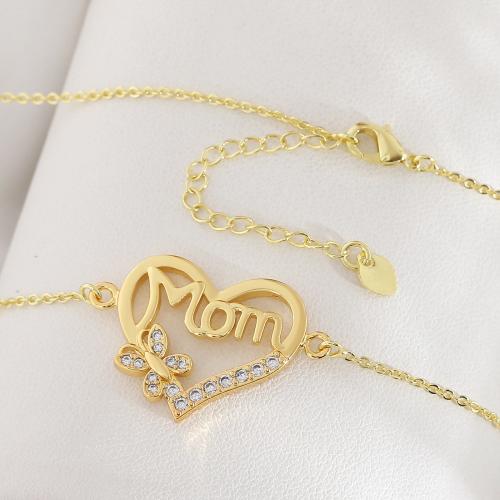 Cubic Zircon Micro Pave Brass Necklace, gold color plated, micro pave cubic zirconia & for woman & hollow, Sold By PC