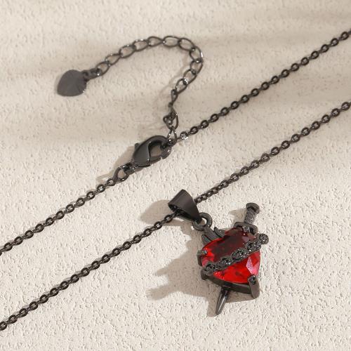 Messing Halskette, mit kubischer Zirkonia, plattiert, Modeschmuck & unisex & verschiedene Stile für Wahl, metallschwarze Farbe, verkauft von PC