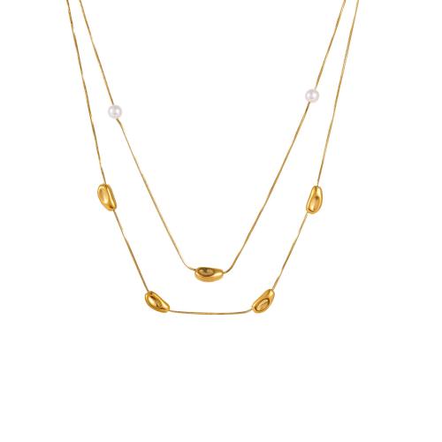 Stainless Steel Jewelry Necklace, 304 Stainless Steel, with Plastic Pearl, plated, Double Layer & fashion jewelry & for woman, more colors for choice, Sold By PC