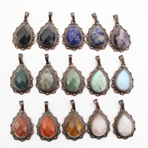 Gemstone Pendants Jewelry, Brass, with Gemstone, Teardrop, antique copper color plated, DIY & different materials for choice & hollow, 36x21x8mm, Sold By PC