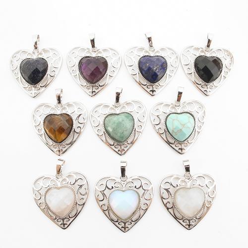 Gemstone Pendants Jewelry, Brass, with Gemstone, Heart, platinum color plated, DIY & different materials for choice, 36x31x8mm, Sold By PC