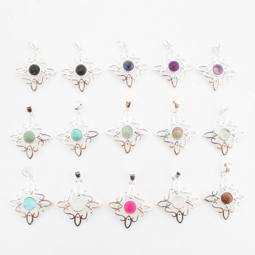 Bijoux Pendentifs en pierres gemmes, laiton, avec pierre gemme, Placage de couleur argentée, DIY & différents matériaux pour le choix & creux, 33x25x6mm, Vendu par PC