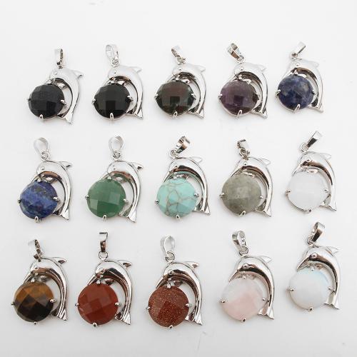 Bijoux Pendentifs en pierres gemmes, laiton, avec pierre gemme, Placage de couleur platine, DIY & différents matériaux pour le choix & creux, 32x23x8mm, Vendu par PC