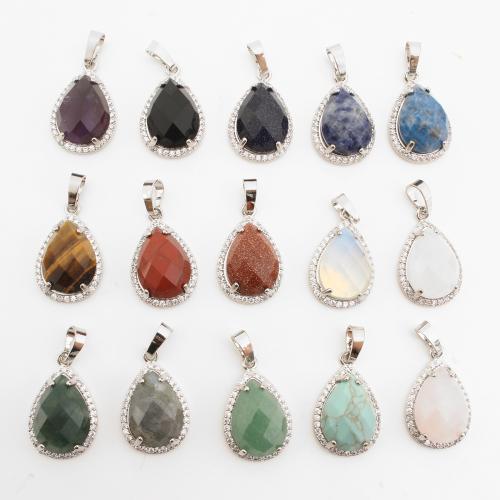 Gemstone Pendants Jewelry, Brass, with Gemstone, Teardrop, platinum color plated, DIY & different materials for choice & with rhinestone, 32x16x8mm, Sold By PC