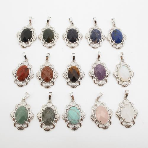 Gemstone Pendants Jewelry, Brass, with Gemstone, platinum color plated, DIY & different materials for choice & hollow, 42x25x7mm, Sold By PC