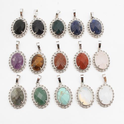 Gemstone Pendants Jewelry, Brass, with Gemstone, Teardrop, platinum color plated, DIY & different materials for choice & with rhinestone, 35x20x6mm, Sold By PC