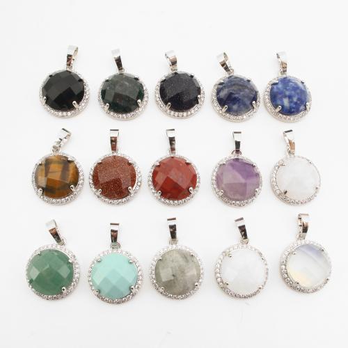 Gemstone Pendants Jewelry, Brass, with Gemstone, Round, platinum color plated, DIY & different materials for choice & with rhinestone, 29x19x9mm, Sold By PC