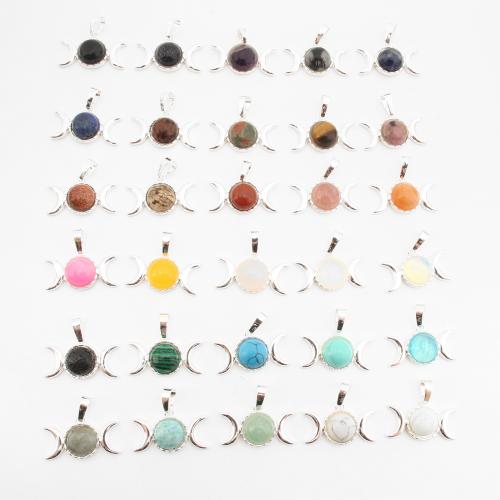 Gemstone Pendants Jewelry, Brass, with Gemstone, silver color plated, DIY & different materials for choice, 22x26x6mm, Sold By PC