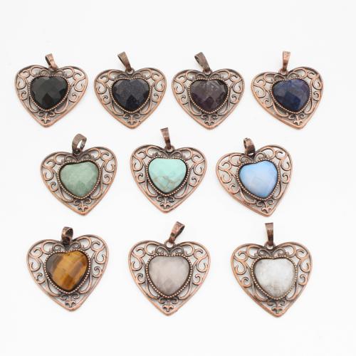 Gemstone Pendants Jewelry, Brass, with Gemstone, Heart, antique copper color plated, DIY & different materials for choice & hollow, 37x30x8mm, Sold By PC